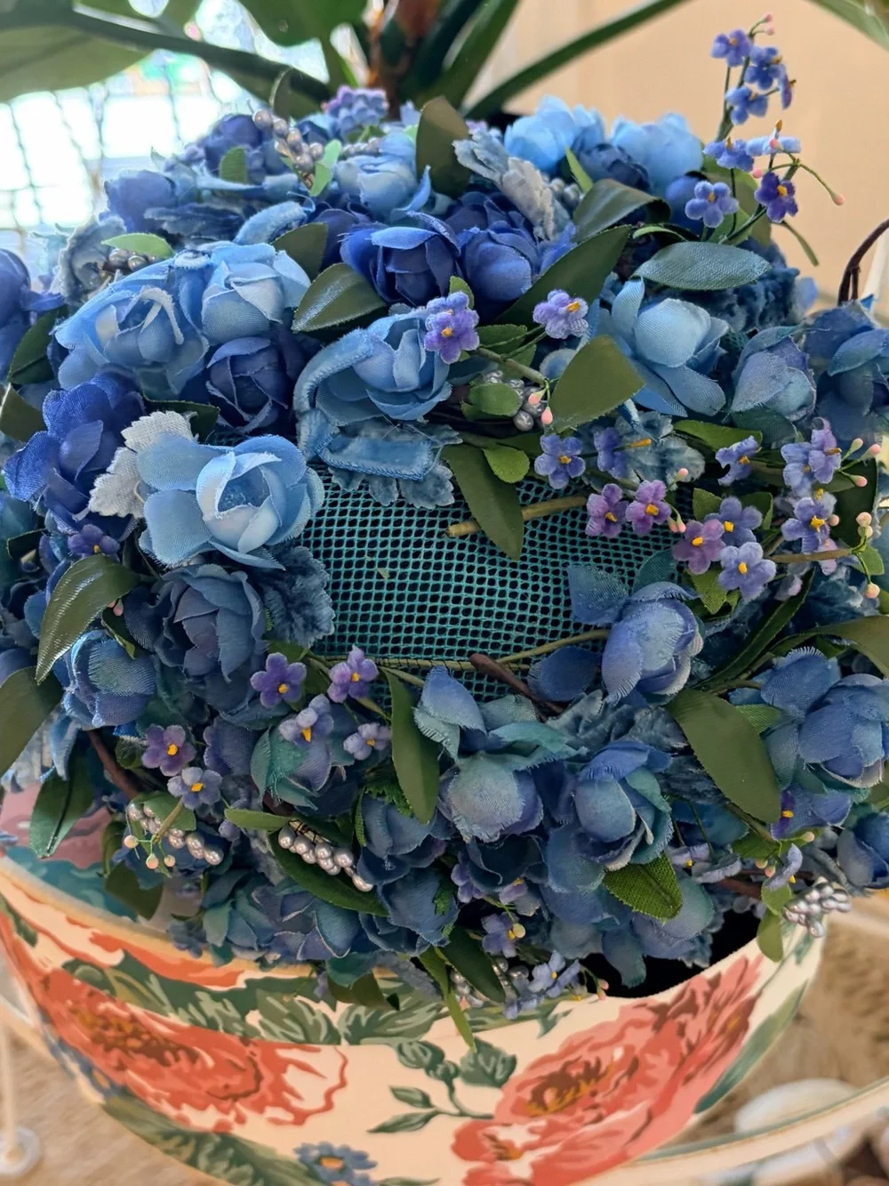 Blue Artificial Hydrangea Pill Box hat